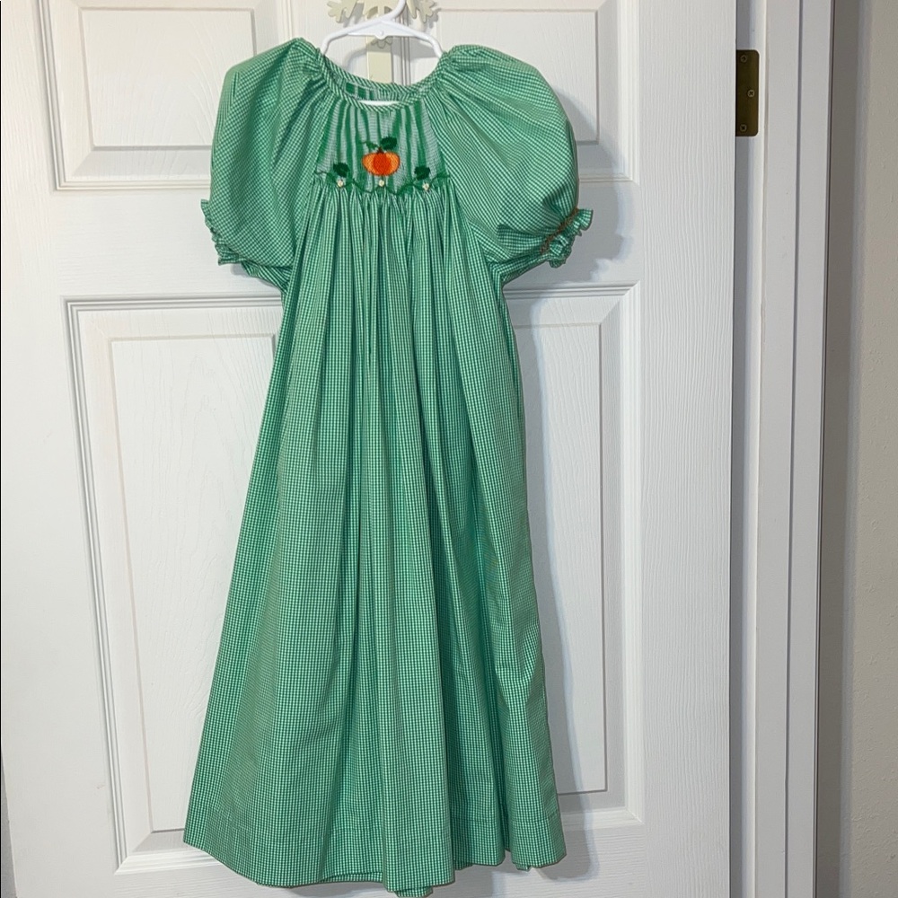 Remember Nguyen Green Smocked Orange Pumpkin Dress